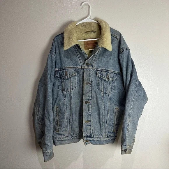 Levis Denim Sherpa Jean Jacket Relaxed Trucker Coat Vintage Size XL