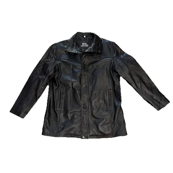 Black Soft Lightweight Leather Dress Jacket Coat Lined Men's Size XL