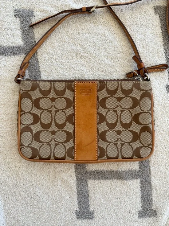 Coach Brown Signature Canvas Crossbody with Tan Leather Trim 2005 Y2K