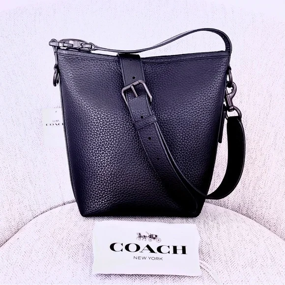 Coach Black Bucket Pebbled Leather Small Crossbody Bag Gun Metal