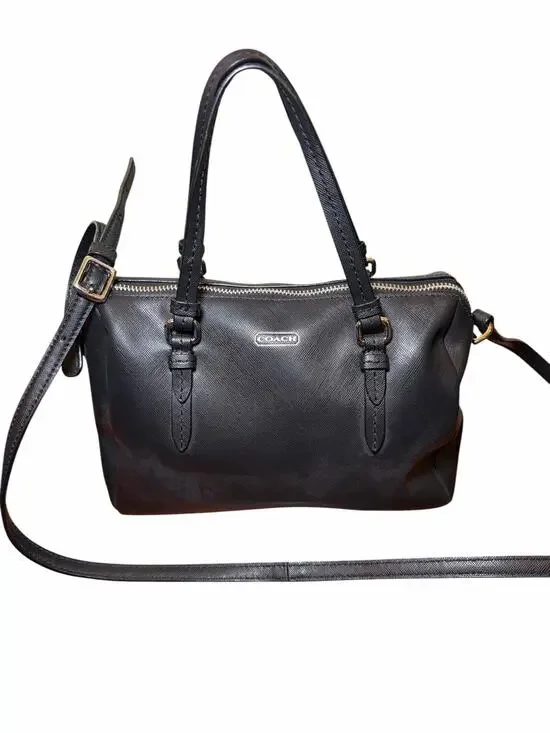 Coach Black Saffiano Leather Satchel Purse Crossbody Handbag Shoulder Bag Silver