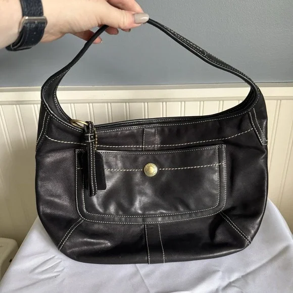 COACH Ergo Black Leather Crescent Shoulder Bag Purse Handbag Y2K