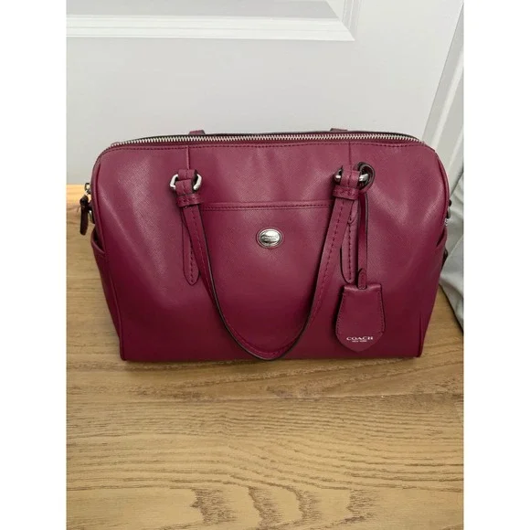 Coach Nancy Peyton Satchel Handbag Saffiano Professional Leather Berry Pink Chic