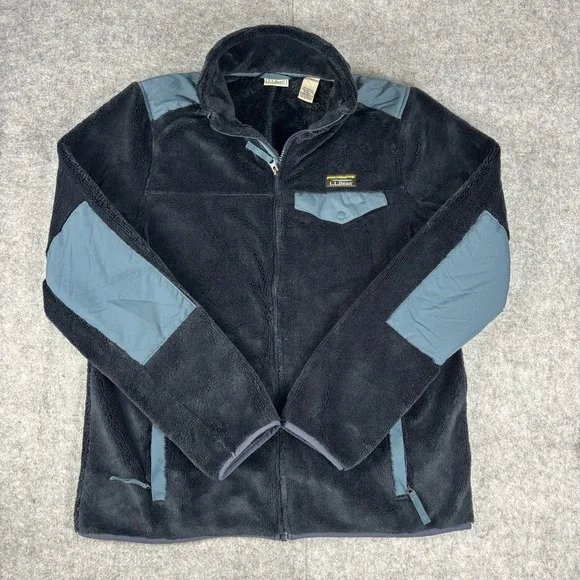 LL Bean Men's Hi-Pile Fleece Jacket Full-Zip Pockets M Tall Navy Blue