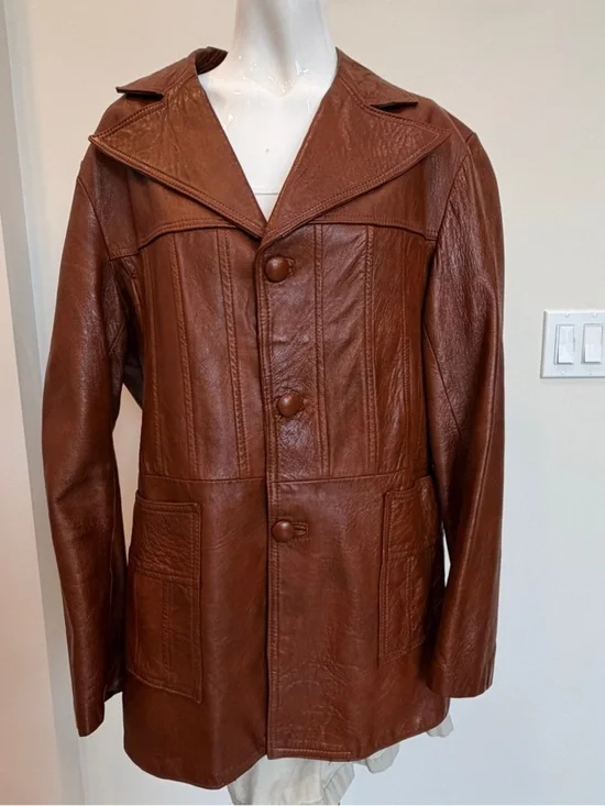Vintage Tony’s Genuine Brown Leather Jacket Made in Mexico 70s Wide Lapel Unisex