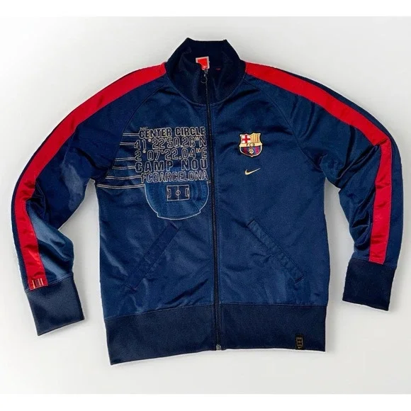 VTG 2008 Nike FC Barcelona Track Jacket Men L Blue Camp Nou Embroidered Stitched
