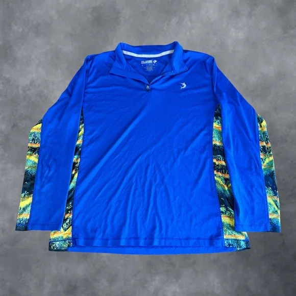 Reel Legends Kids Blue Quarter Zip Fishing Performance Shirt Large Graphic Side