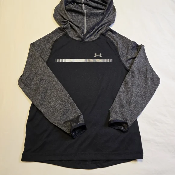 Under Armour Boys HeatGear Hoodie Black Grey Long Sleeve Shirt YSM 8