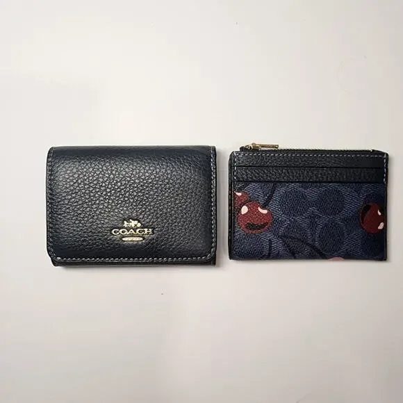 NWT Coach CZ448 2in1 Card Holder Wallet In Signature Canvas With Cherry Print