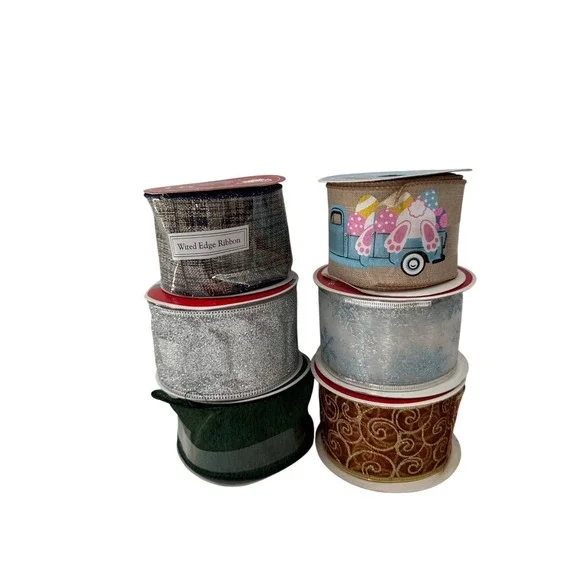 Holiday Ribbon Assortment Metallic Textured‎ Craft Supplies Bundle Christmas Lot