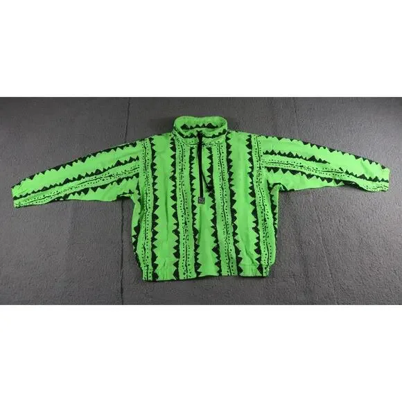 Ocean Pacific Vintage Mens M Green Black Pullover Windbreaker Geometric Surf USA