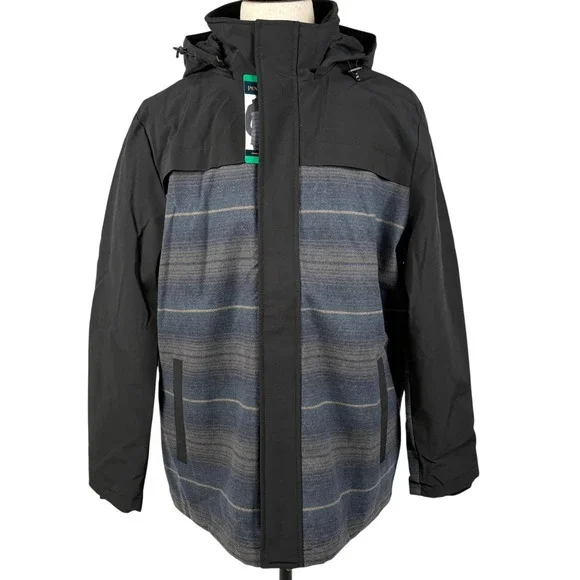 Pendleton Hooded‎ Wool Blend Jacket Mens XL Blue Striped Removeable Hood NEW
