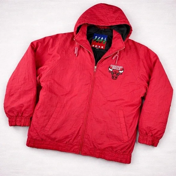 Chicago Bulls Puffer Jacket Mens XL Red Hooded 90s NBA Fans Gear