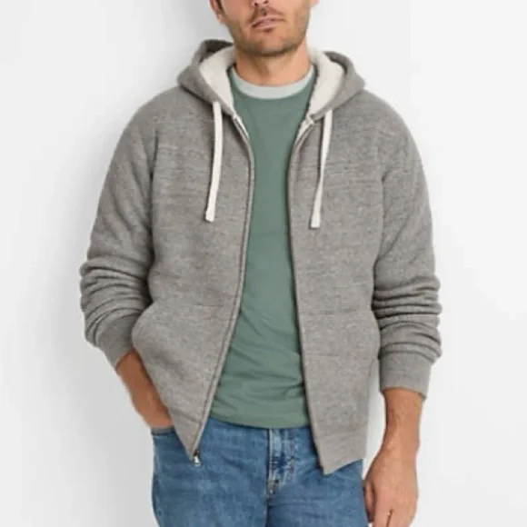 LANDSEND Men's Sherpa Lined Waffle Full Zip Hoodie