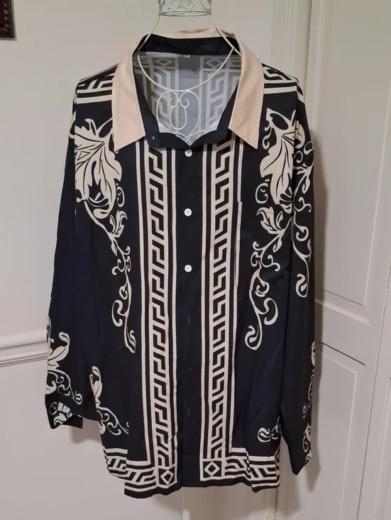 Black & Cream Printed Lightweight Button-Up Shirt Jacket - Unbranded