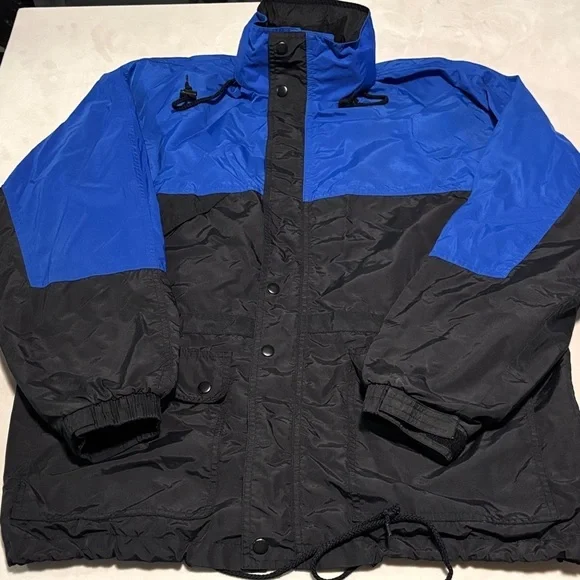 Vintage Turning Point Men's Blue and Black Windbreaker Jacket