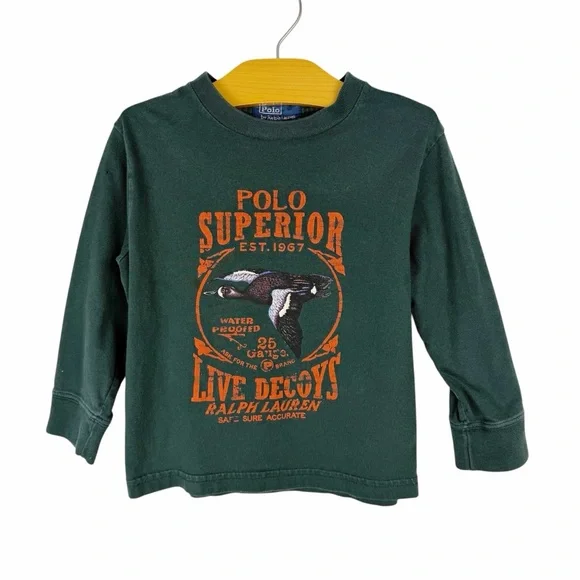 Polo Ralph Lauren Long Sleeve Shirt Green Live Decoy Duck Hunting Size 4