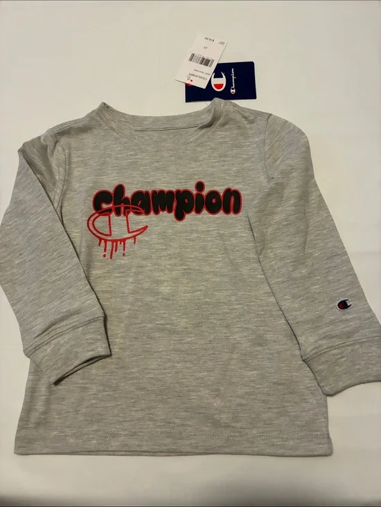 Champion Heather Gray Long Sleeve Tee with Black & Red Logo