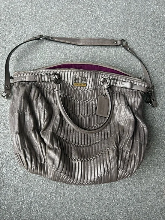Coach Madison Metallic Silver Gathered Leather Hobo Bag and Wallet & Dust Bag