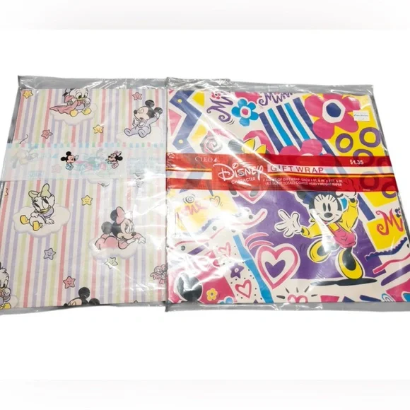 Minnie Mouse Disney Babies Wrapping Paper Cleo Vintage 90s Gift Wrap New‎ 2 Pack