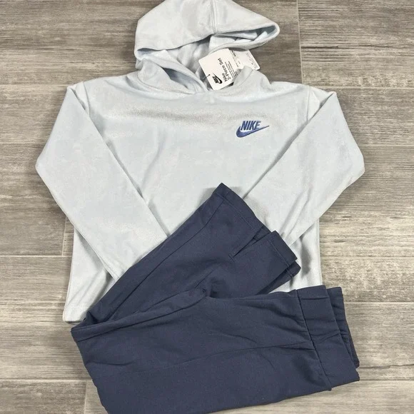 NWT Girl's Size 6 Nike Swoosh Hoodie & Flared Leggings‎ 2-Piece Set Color Blue