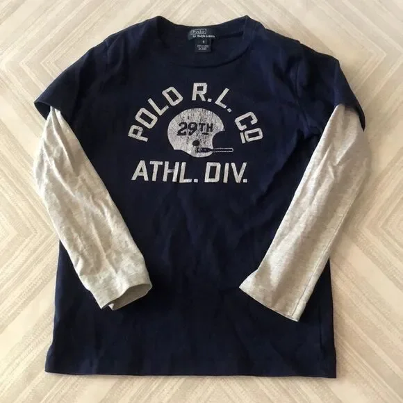 Polo Ralph Lauren Navy Shirt with Gray Sleeves
