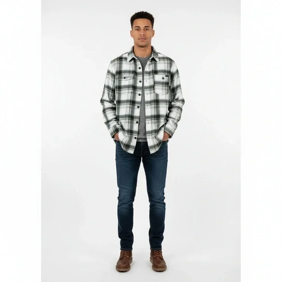Eddie Bauer Men's L Fleece‎ Plaid Shacket Outdoor Cabin Fleece Shirt Jacket