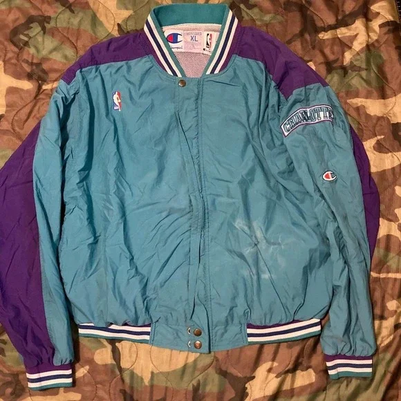 Champion vintage‎ 90s nba charlotte hornets nylon jacket flaw mens XL/24