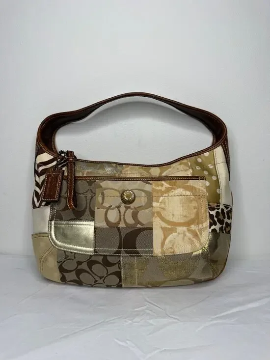 Coach Ergo Patchwork Hobo Bag 10808 Y2K Signature Jacquard Zebra Leopard Purse