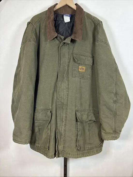 Dickies Duck Canvas Chore Coat Mens 3XL Green VTG Work Jacket Corduroy Collar