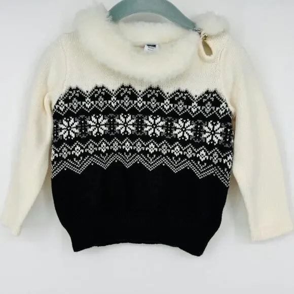Janie‎ and Jack Fair Isle Faux Fur Collar Sweater Size 18-24 Months