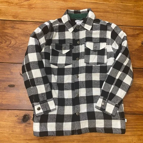 Tommy Bahama‎ Kids Black White Plaid Flannel Shirt Jacket Size L (10/12) shacket