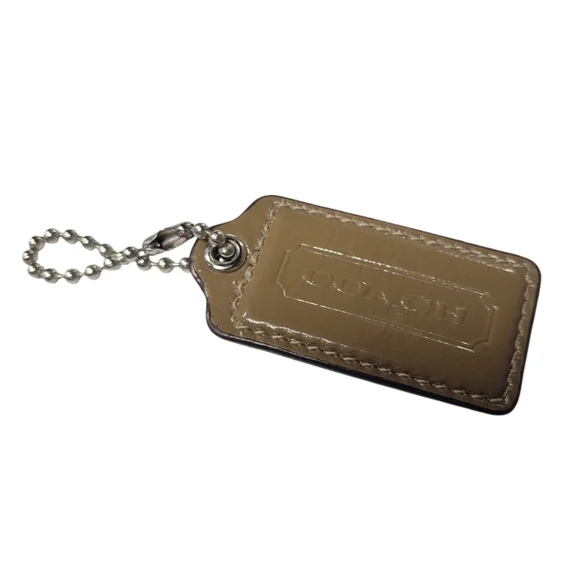 Coach Patent Leather Taupe Tan Grey Hangtag Keychain Replacement Purse Charm