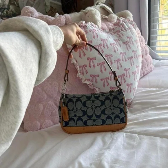 Y2K‎ Coach Signature Demi monogram mini shoulder bag in navy blue and canvas