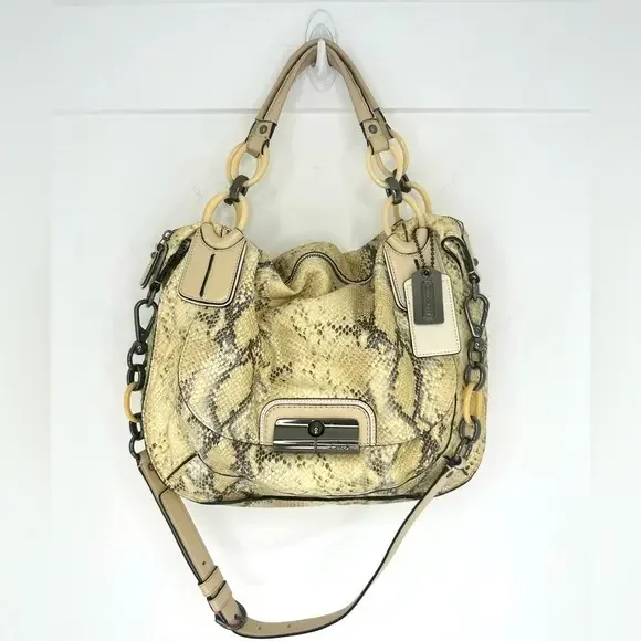 Coach Kristin Sage Embossed Metallic Python Shoulder Bag Enamel ChainStrap 16794