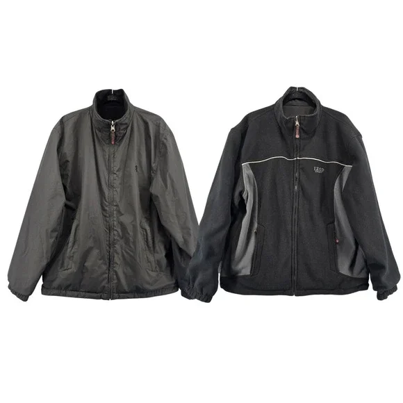 IZOD Reversible Jacket Coat Mens‎ L Black Gray Full Zip Logo Pockets Sport Warm