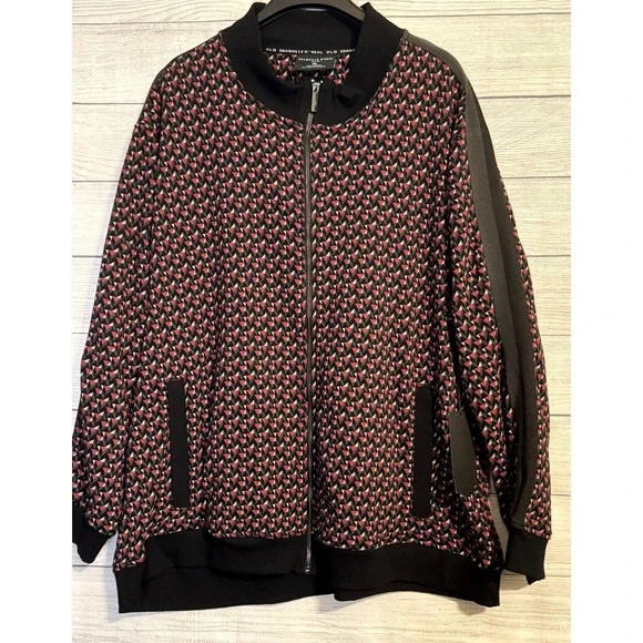 Shaquille O'Neal Men's Fleece Jacket 3XL Black Red White‎ Color Block Zip NWT