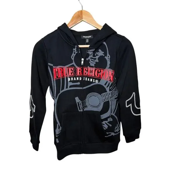 True Religion boys shadow buddha zip hoodie Black Size XL New