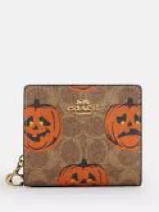 Coach Snap Wallet in Signature Canvas with Halloween Pumpkin Print collectable