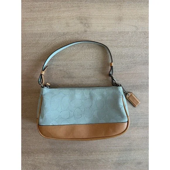 Coach Y2K Vintage 6094 Baby Blue Signature Demi Shoulder Bag Pouchette Leather