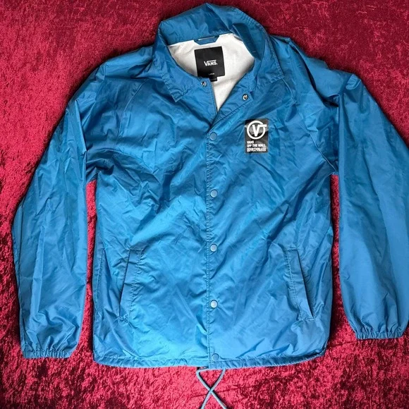 Vans Off The Wall Windbreaker Jacket Men Large Blue Military Spec R29 Snap Front