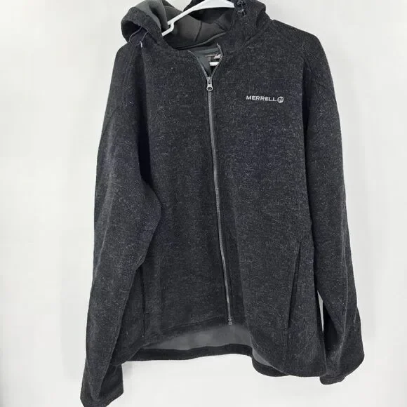 Merrell wool blend hooded jacket xl mens black charcoal gray fleece lined coat