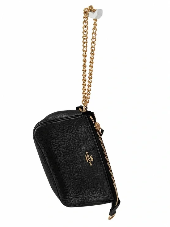Coach Black Pebbled Leather Chain Wristlet/Shoulder Bag with Gold Hardware