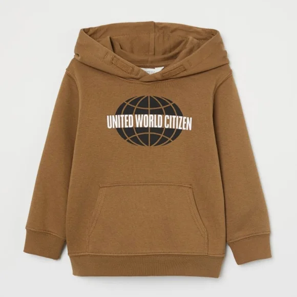 H&M Kid’s Sweatshirt Hoodie Unisex Boy Girl 5 Brown Fleece Pullover Neutral