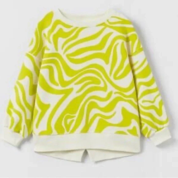 Zara Kids Psychedelic Print Sweatshirt in a chartreuse and white swirl pattern