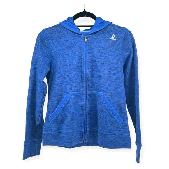Reebok Girl’s Marled Blue Full Zip Hooded Polyester Cotton Blend Jacket XL (16)