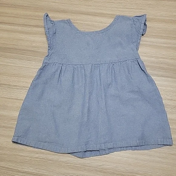 Carters Kid Girls Blue Chambray Flutter Sleeve Cutout Back Babydoll Top Size 8