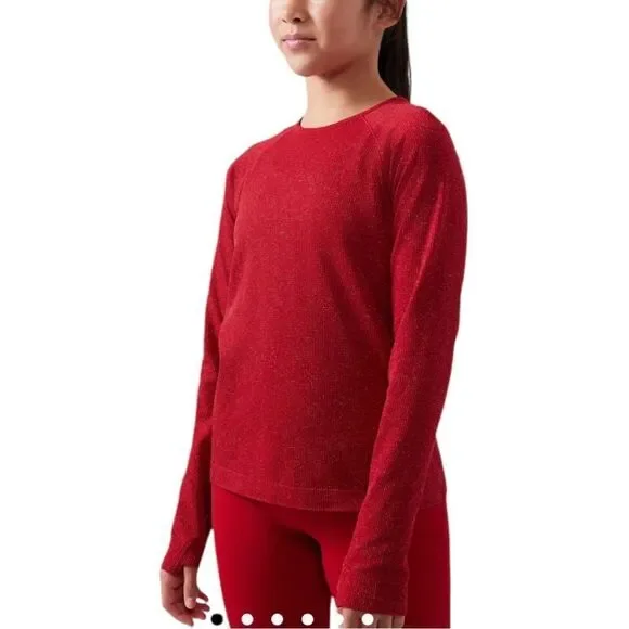Athleta Girl Power Up Shimmer Top in Candy Red NWOT