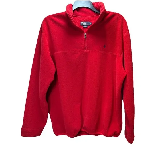 Vintage Polo Ralph Lauren 1/4 Zip Fleece Jacket Mens XL Red‎ Pony Logo USA