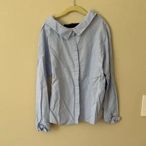 ZARA GIRLS Light Blue Button-Down Cotton Shirt with Bows Size M